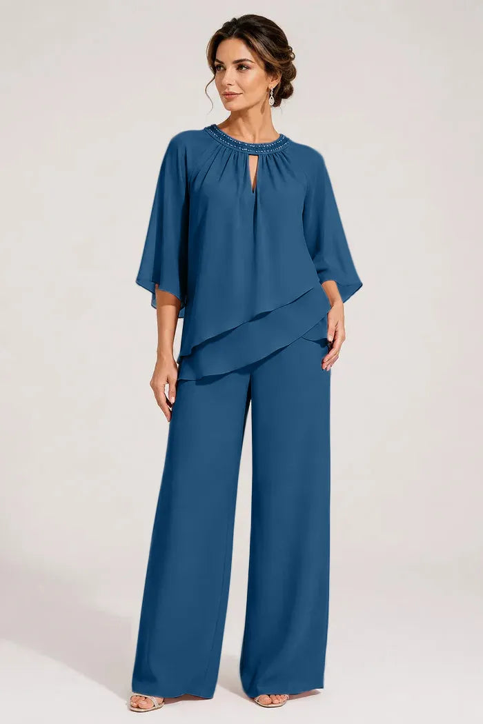 Aggraziato Completo Elegante Con Pantaloni E Scollo A Goccia