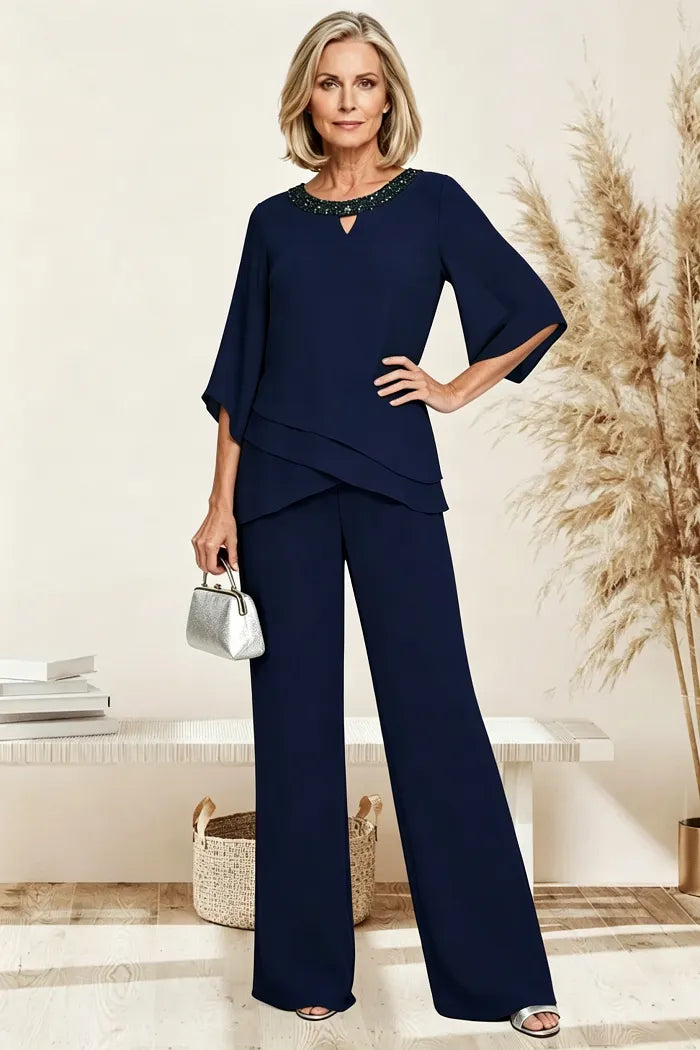 Raffinato Completo Elegante Con Pantaloni Dalla Vestibilità Morbida