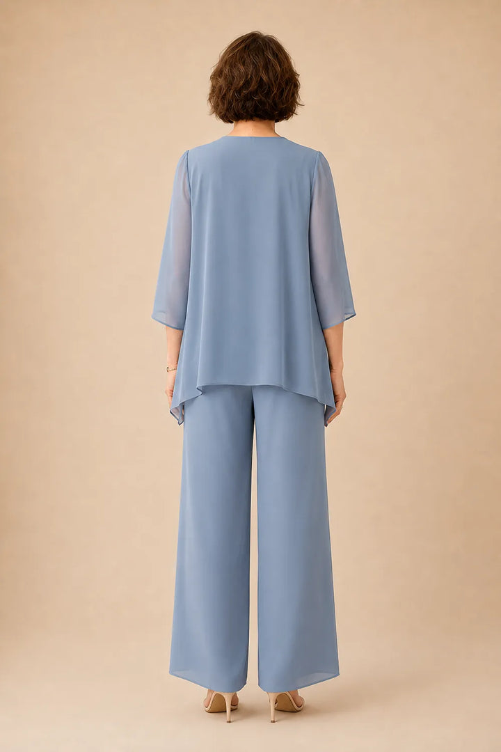 Completo Con Pantaloni E Sovrapposizione In Chiffon Per La Madre Della Sposa