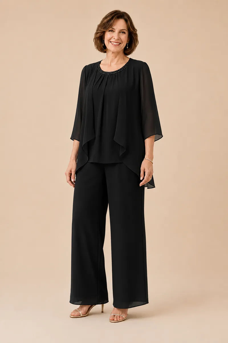 Completo Con Pantaloni E Sovrapposizione In Chiffon Per La Madre Della Sposa