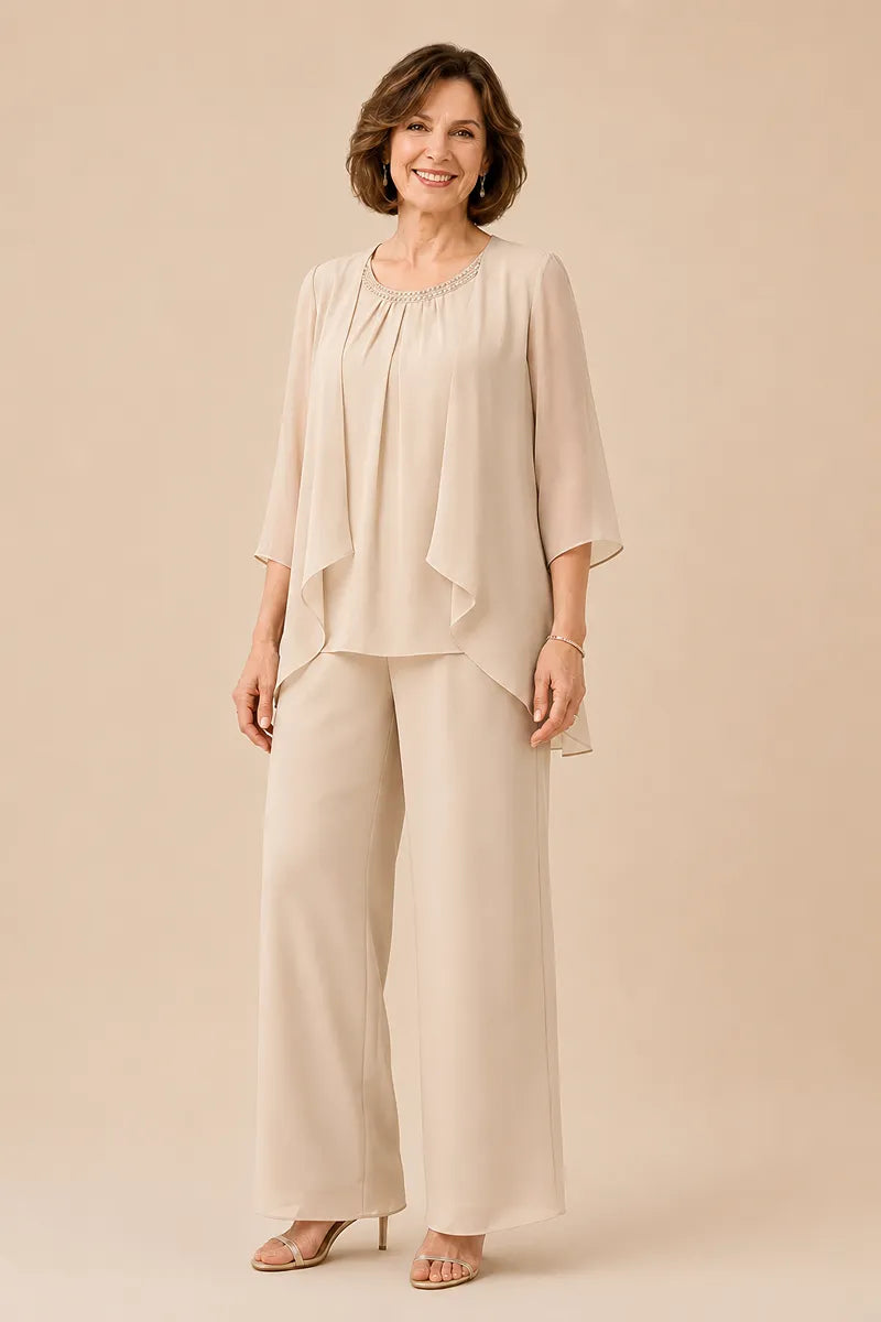 Completo Con Pantaloni E Sovrapposizione In Chiffon Per La Madre Della Sposa