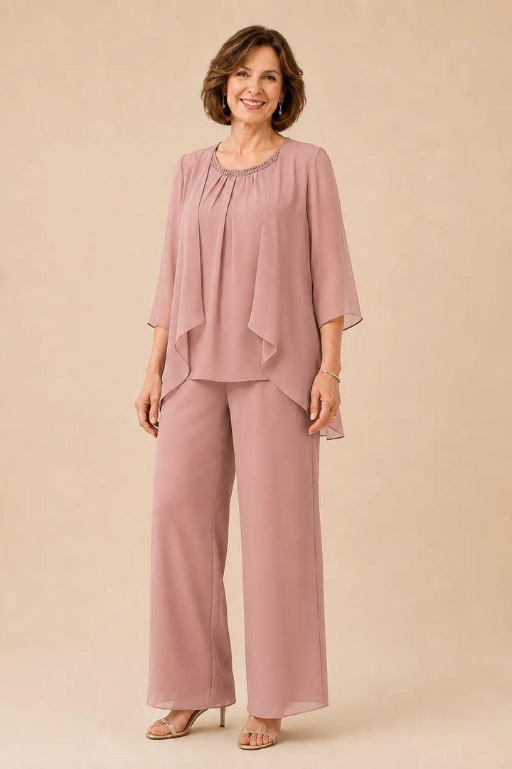 Completo Con Pantaloni E Sovrapposizione In Chiffon Per La Madre Della Sposa