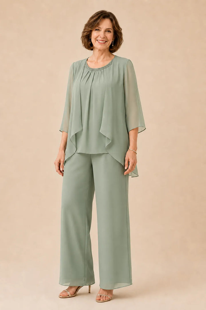 Completo Con Pantaloni E Sovrapposizione In Chiffon Per La Madre Della Sposa