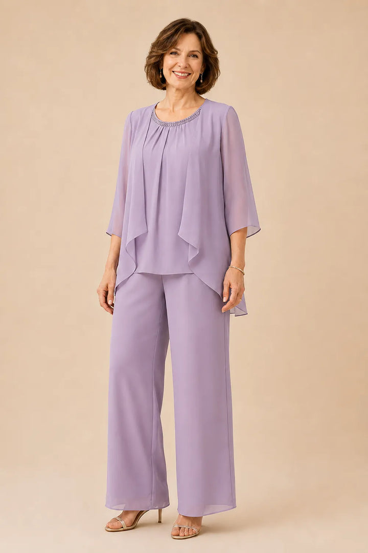 Completo Con Pantaloni E Sovrapposizione In Chiffon Per La Madre Della Sposa