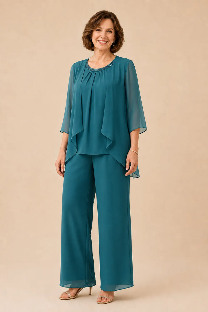 Completo Con Pantaloni E Sovrapposizione In Chiffon Per La Madre Della Sposa