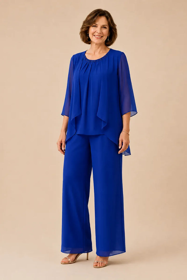 Completo Con Pantaloni E Sovrapposizione In Chiffon Per La Madre Della Sposa