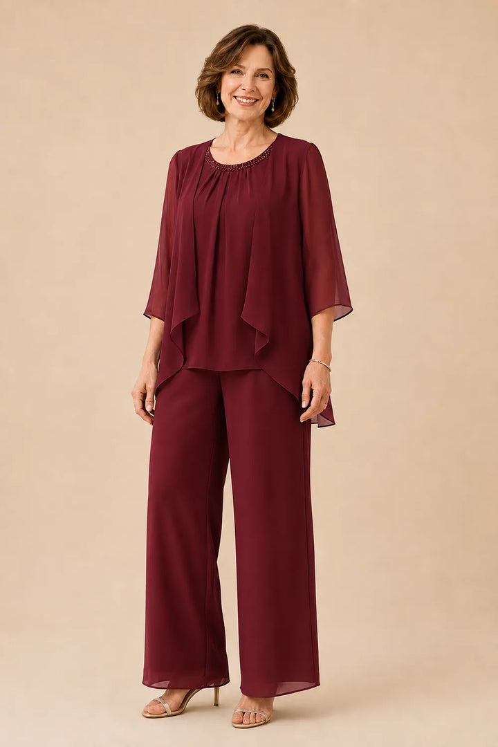 Completo Con Pantaloni E Sovrapposizione In Chiffon Per La Madre Della Sposa