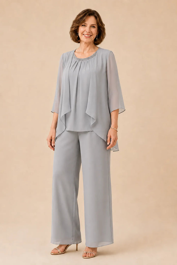 Completo Con Pantaloni E Sovrapposizione In Chiffon Per La Madre Della Sposa