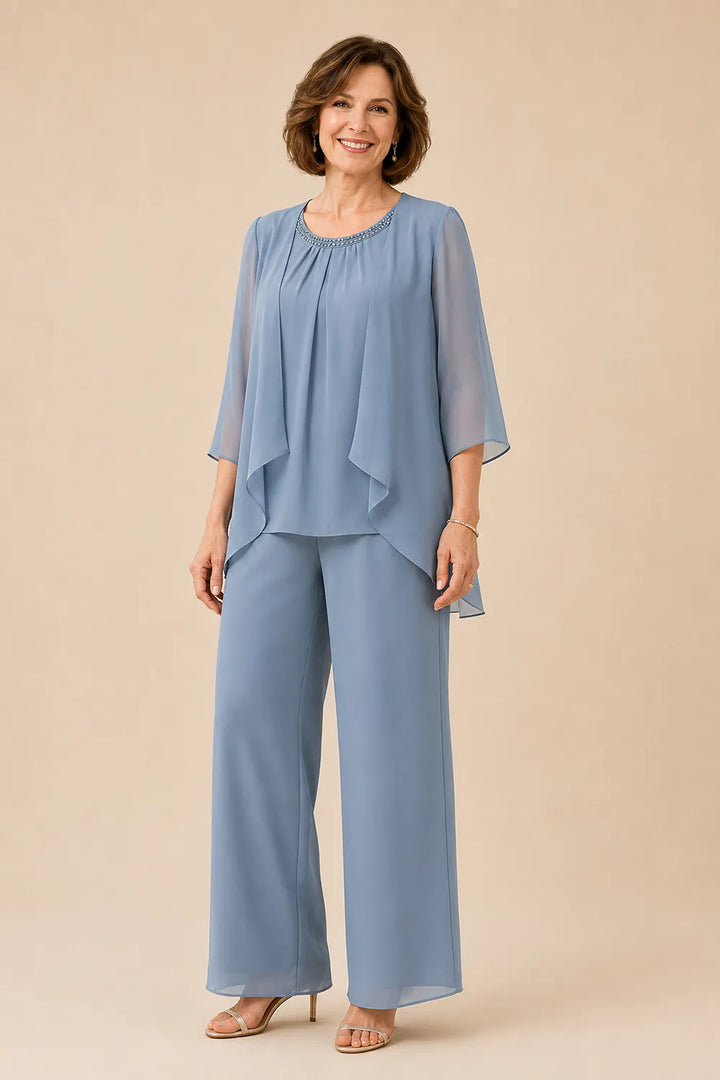 Completo Con Pantaloni E Sovrapposizione In Chiffon Per La Madre Della Sposa