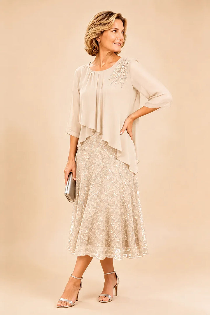 Abito In Chiffon Con Sovrapposizione In Pizzo Per La Madre Della Sposa