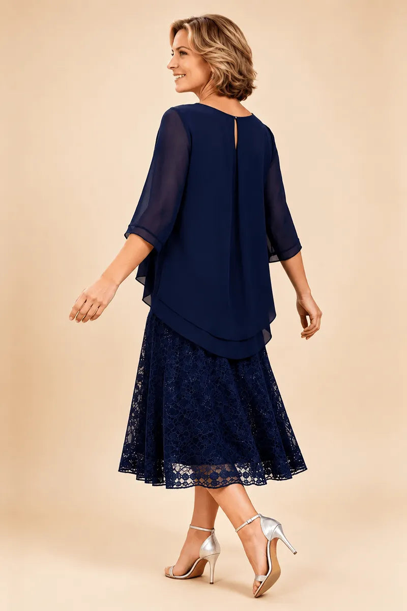 Abito In Chiffon Con Sovrapposizione In Pizzo Per La Madre Della Sposa