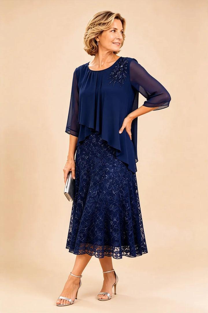 Abito In Chiffon Con Sovrapposizione In Pizzo Per La Madre Della Sposa