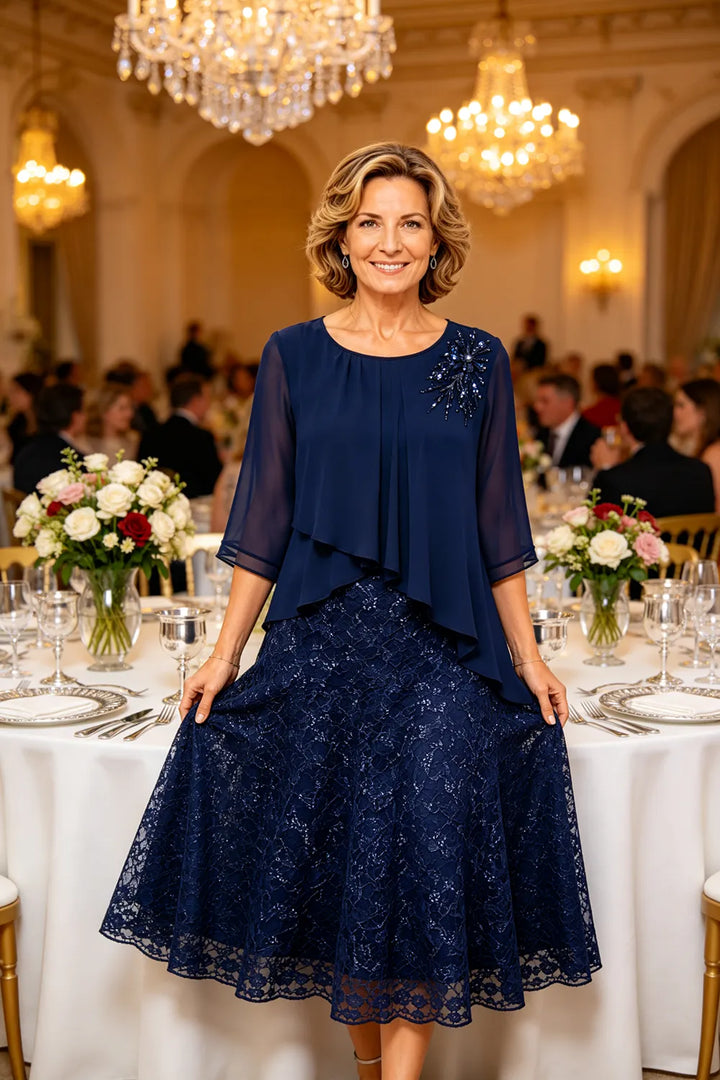 Abito In Chiffon Con Sovrapposizione In Pizzo Per La Madre Della Sposa