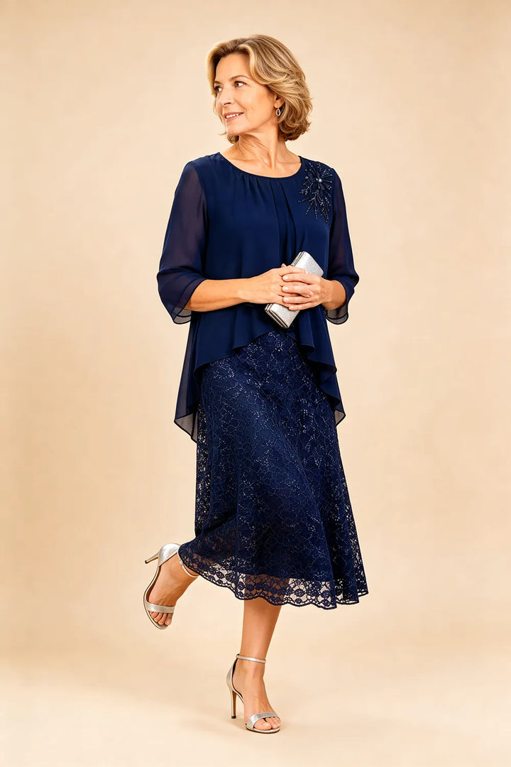 Abito In Chiffon Con Sovrapposizione In Pizzo Per La Madre Della Sposa