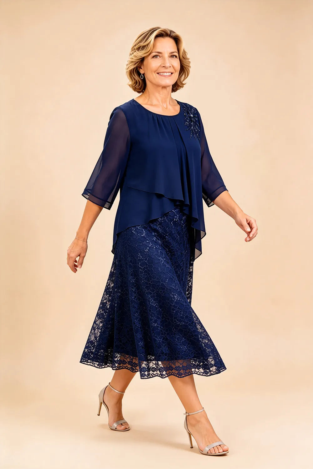 Abito In Chiffon Con Sovrapposizione In Pizzo Per La Madre Della Sposa