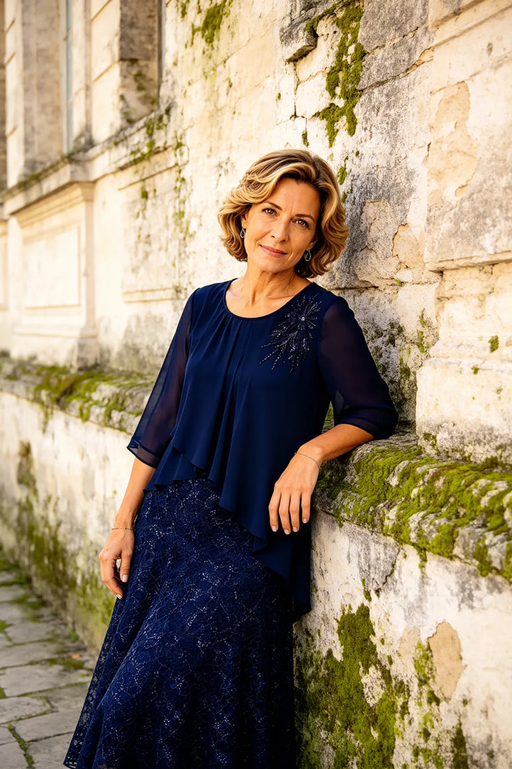 Abito In Chiffon Con Sovrapposizione In Pizzo Per La Madre Della Sposa