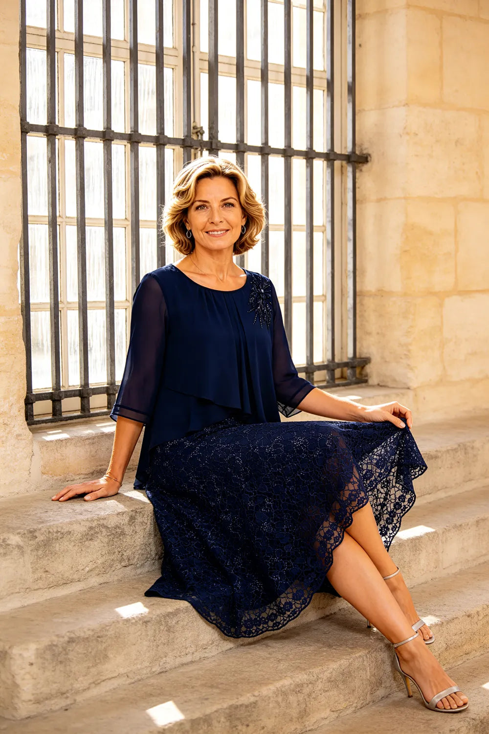 Abito In Chiffon Con Sovrapposizione In Pizzo Per La Madre Della Sposa