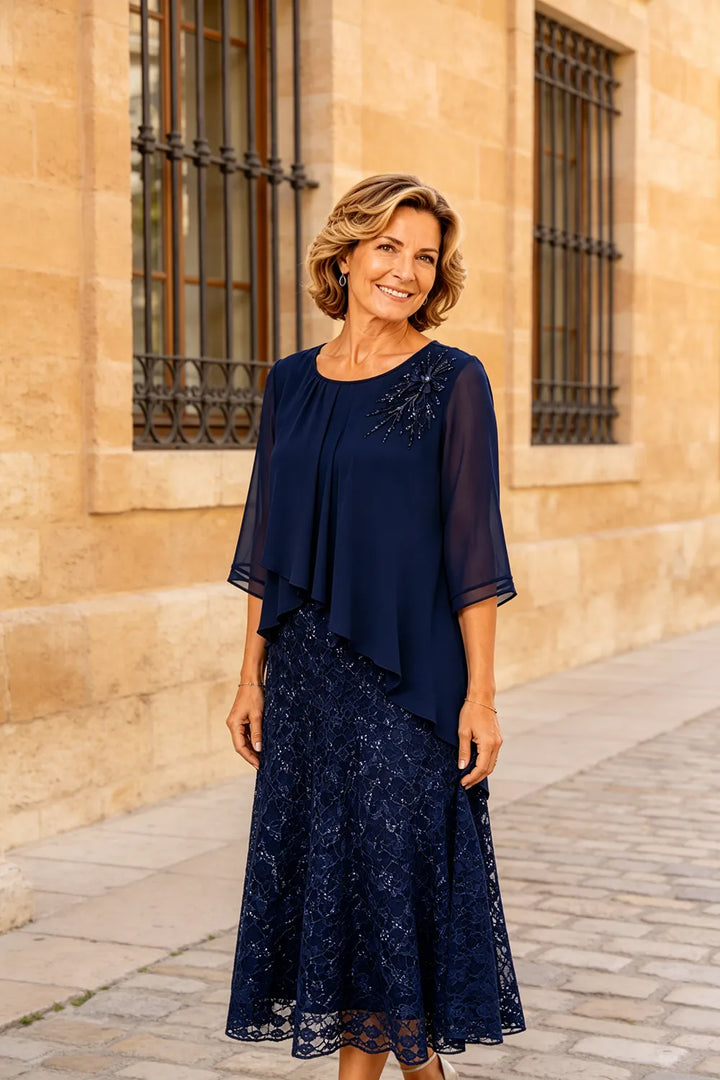 Abito In Chiffon Con Sovrapposizione In Pizzo Per La Madre Della Sposa