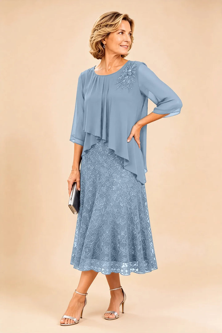 Abito In Chiffon Con Sovrapposizione In Pizzo Per La Madre Della Sposa