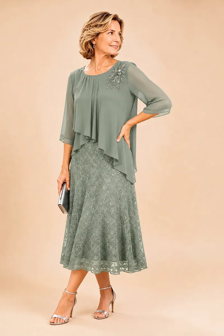 Abito In Chiffon Con Sovrapposizione In Pizzo Per La Madre Della Sposa