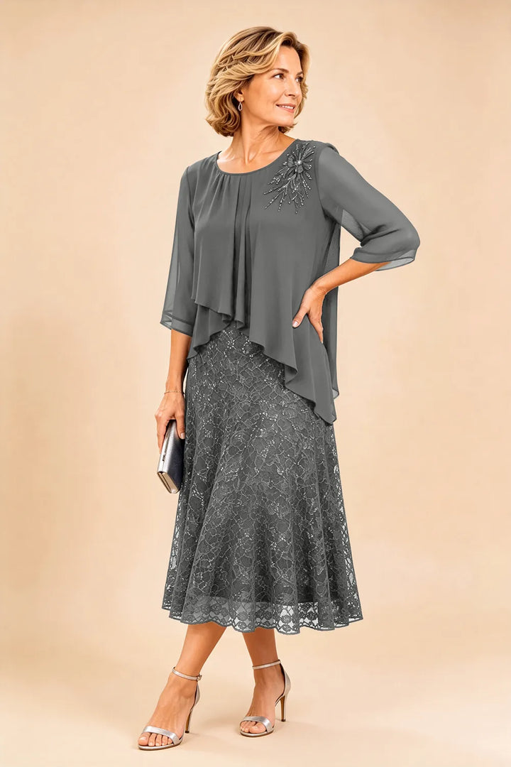 Abito In Chiffon Con Sovrapposizione In Pizzo Per La Madre Della Sposa