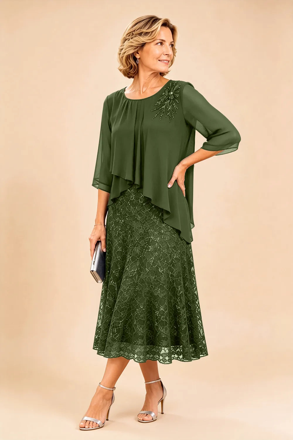 Abito In Chiffon Con Sovrapposizione In Pizzo Per La Madre Della Sposa
