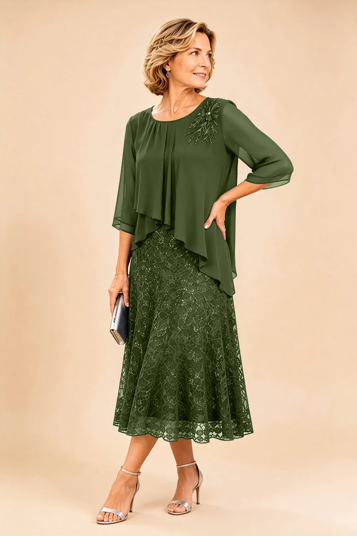 Abito In Chiffon Con Sovrapposizione In Pizzo Per La Madre Della Sposa