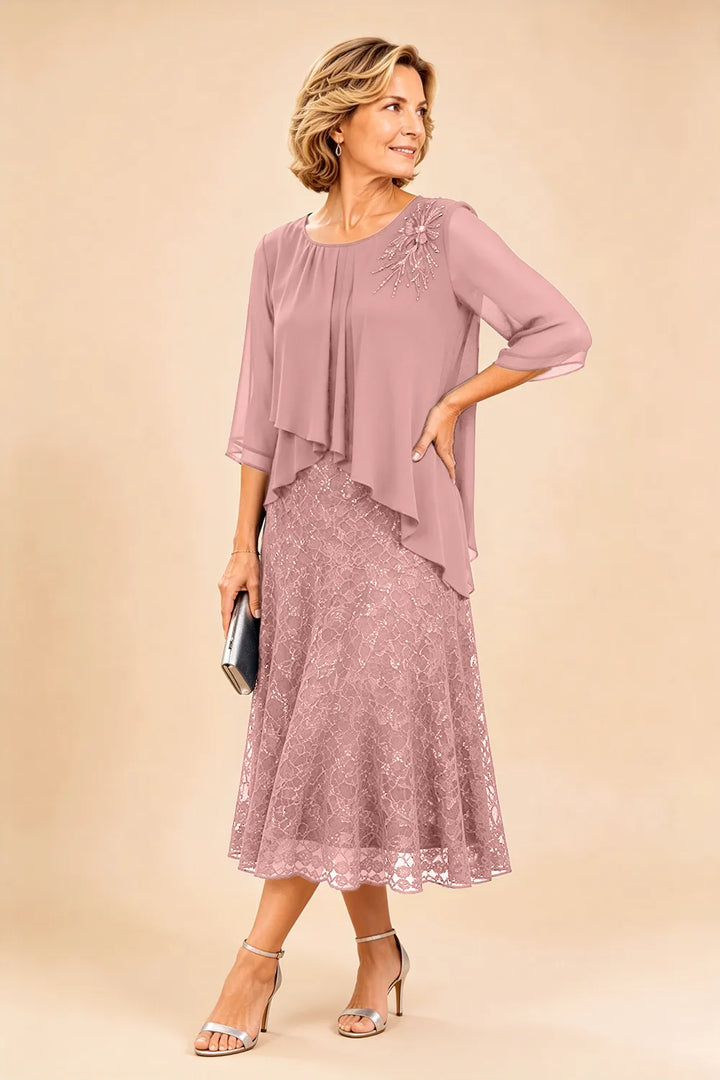 Abito In Chiffon Con Sovrapposizione In Pizzo Per La Madre Della Sposa
