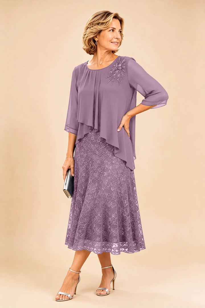 Abito In Chiffon Con Sovrapposizione In Pizzo Per La Madre Della Sposa