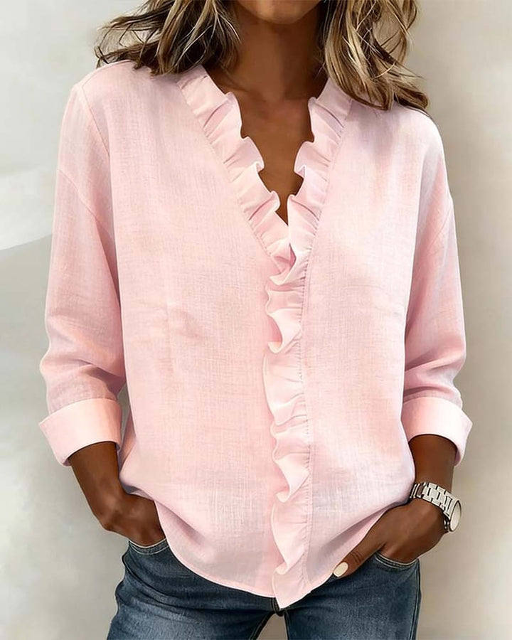 Rosalinda - Camicetta con Scollo a V e Rouches - Rosa