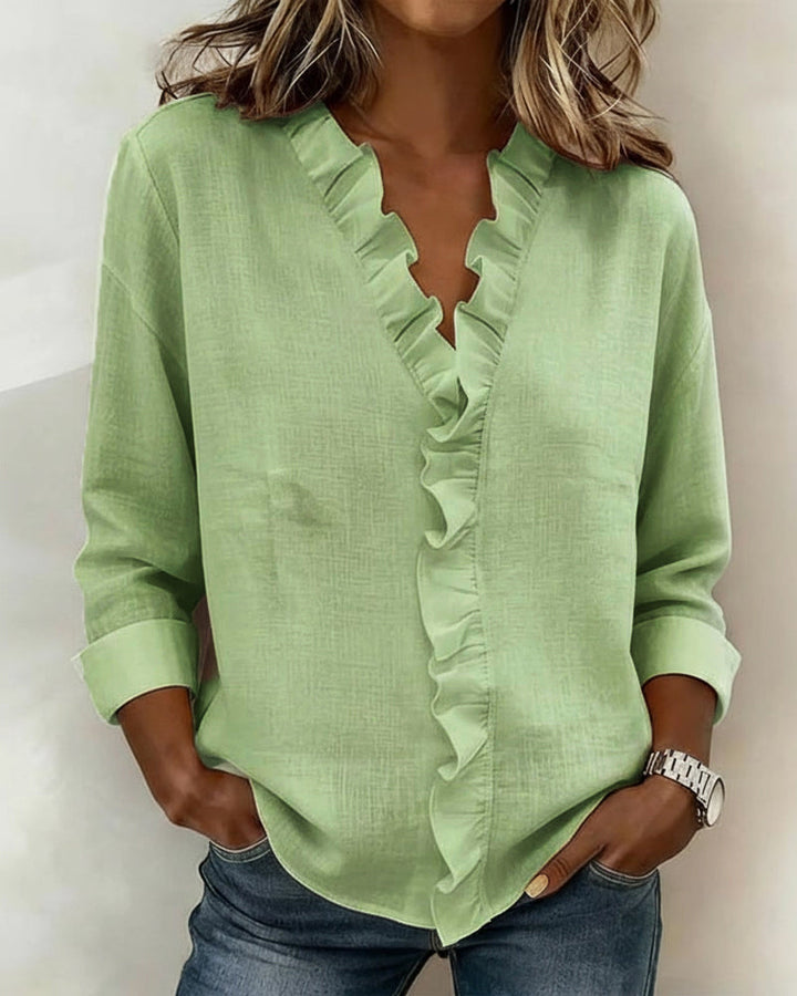 Rosalinda - Camicetta con Scollo a V e Rouches - Verde